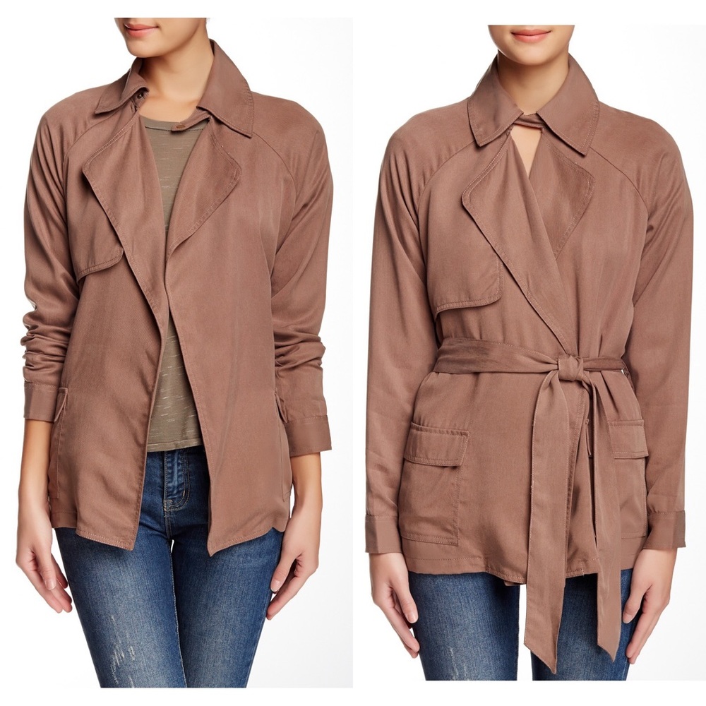Michael Stars Cropped Tencel Trench Large Brown